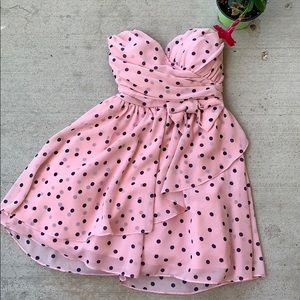 Blush Pink Strapless Homecoming Dress w Polka Dots